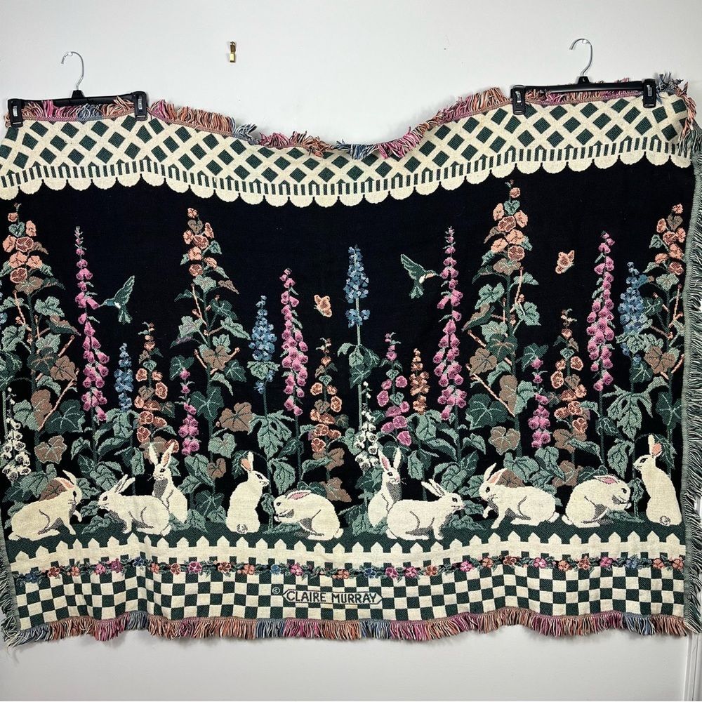 Claire Murray Tapestry Blanket Throw Easter Rabbit Cottage 46 x 63 Vintage